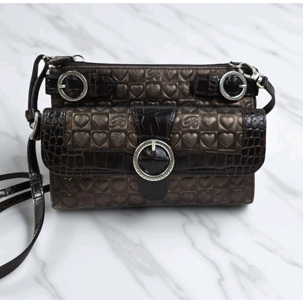BRIGHTON Leather Croc Embossed Mini Crossbody Wallet Purse Handbag Clutch